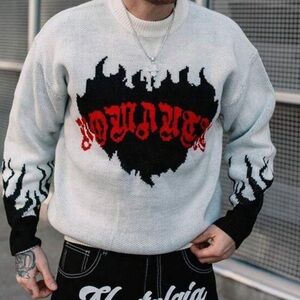 ROMWE White and Black Flame Graphic Sweater